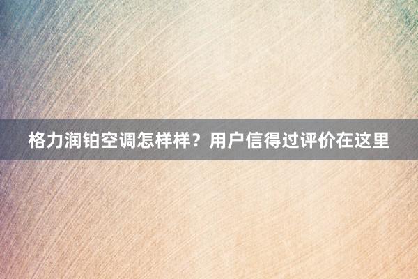 格力润铂空调怎样样？用户信得过评价在这里